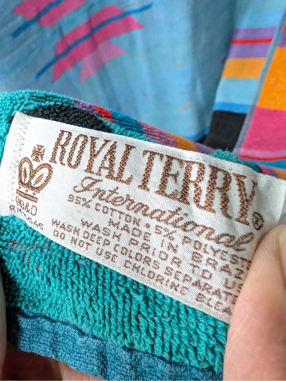 Vintage Royal Terry Beach Towel Bright Southwestern Tribal Retro 80s 90s Cotton
